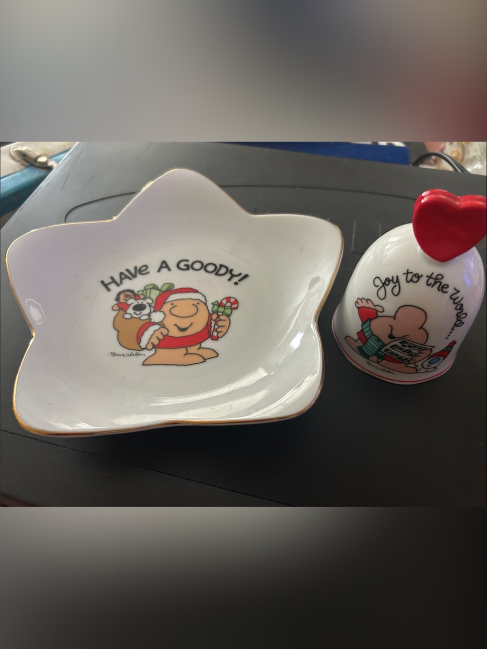 Ziggy and Fuzz Have A Goody! Cartoon Holiday Trinket Dish and Bell Set